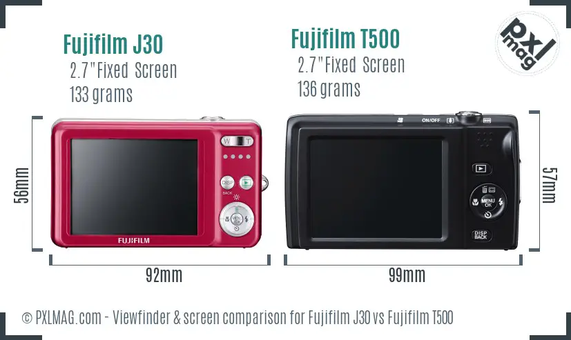Fujifilm J30 vs Fujifilm T500 Screen and Viewfinder comparison