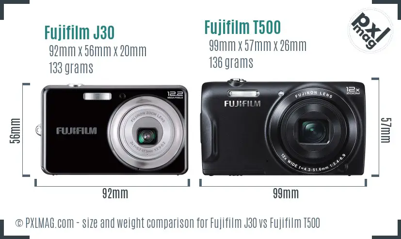 Fujifilm J30 vs Fujifilm T500 size comparison
