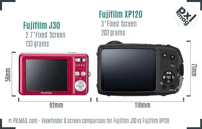 Fujifilm J30 vs Fujifilm XP120 Screen and Viewfinder comparison