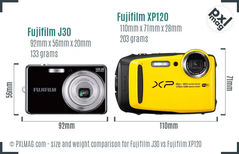 Fujifilm J30 vs Fujifilm XP120 size comparison