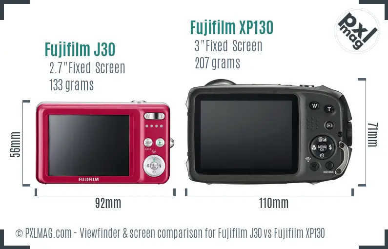 Fujifilm J30 vs Fujifilm XP130 Screen and Viewfinder comparison