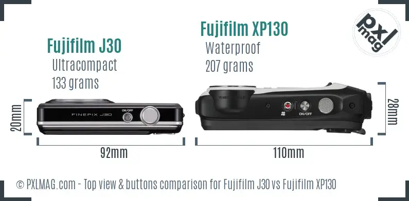 Fujifilm J30 vs Fujifilm XP130 top view buttons comparison