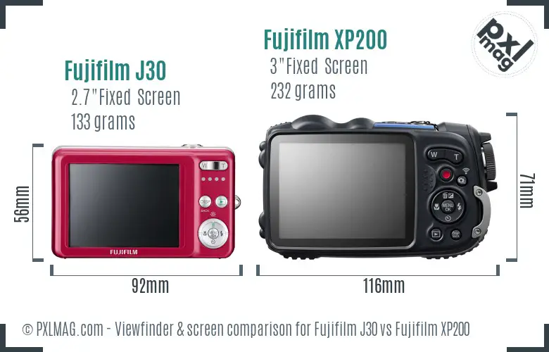 Fujifilm J30 vs Fujifilm XP200 Screen and Viewfinder comparison