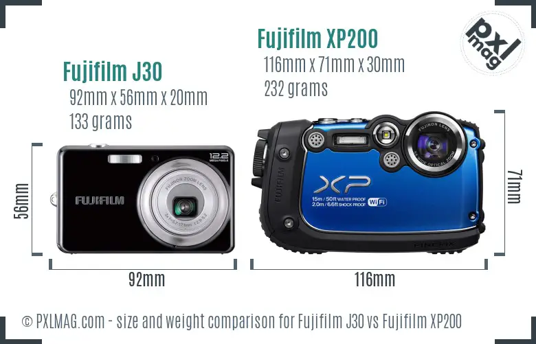 Fujifilm J30 vs Fujifilm XP200 size comparison