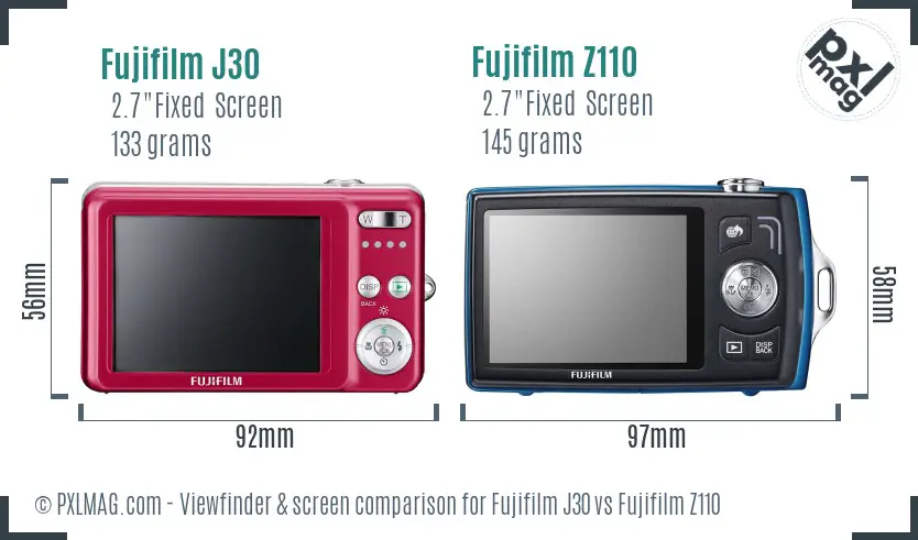 Fujifilm J30 vs Fujifilm Z110 Screen and Viewfinder comparison