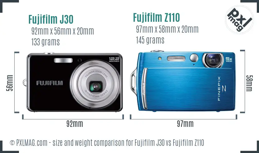 Fujifilm J30 vs Fujifilm Z110 size comparison