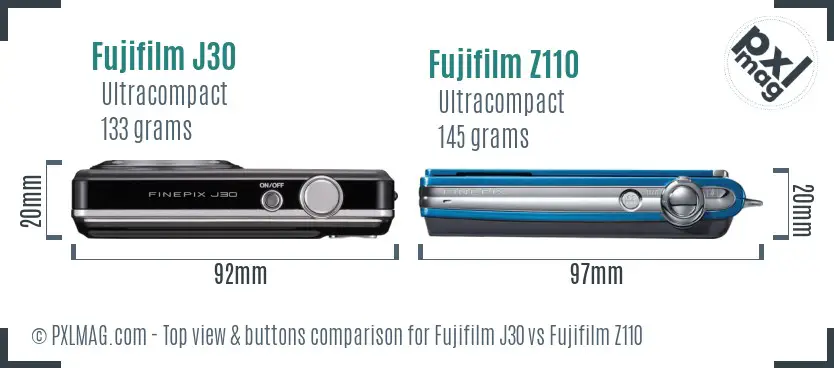Fujifilm J30 vs Fujifilm Z110 top view buttons comparison