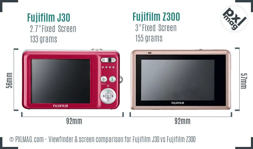 Fujifilm J30 vs Fujifilm Z300 Screen and Viewfinder comparison