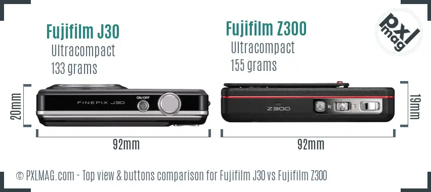 Fujifilm J30 vs Fujifilm Z300 top view buttons comparison