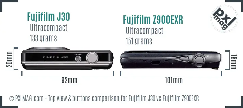 Fujifilm J30 vs Fujifilm Z900EXR top view buttons comparison