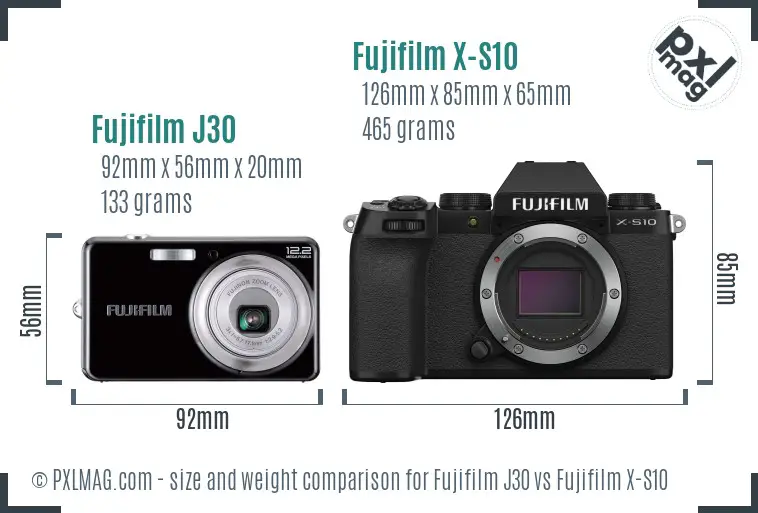 Fujifilm J30 vs Fujifilm X-S10 size comparison Fujifilm J30 vs Fujifilm X-S10 size comparison