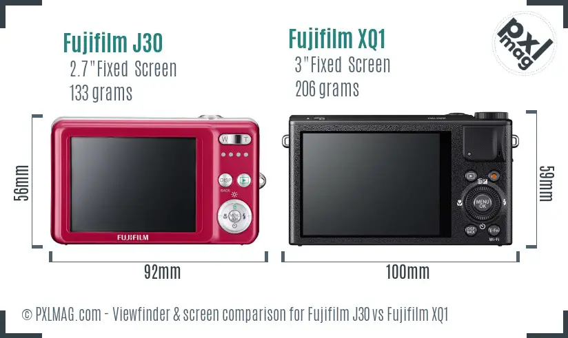 Fujifilm J30 vs Fujifilm XQ1 Screen and Viewfinder comparison