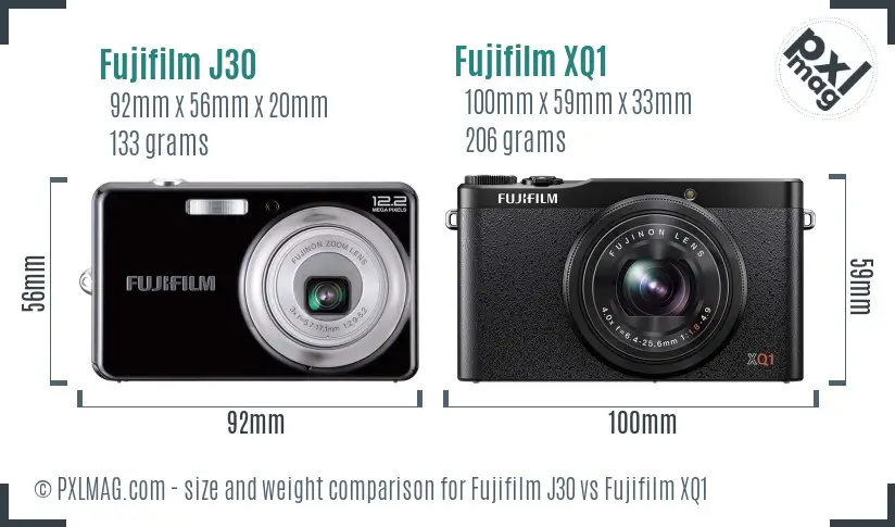 Fujifilm J30 vs Fujifilm XQ1 size comparison