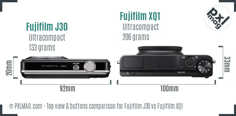 Fujifilm J30 vs Fujifilm XQ1 top view buttons comparison