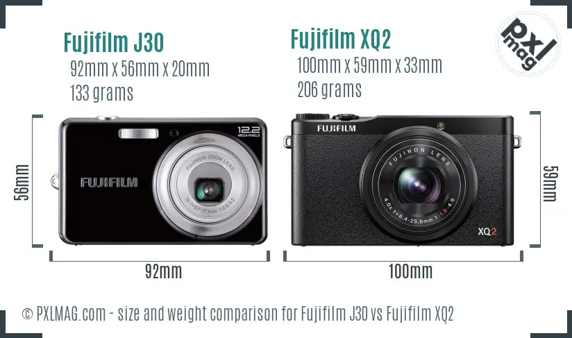 Fujifilm J30 vs Fujifilm XQ2 size comparison