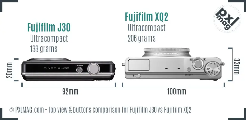 Fujifilm J30 vs Fujifilm XQ2 top view buttons comparison