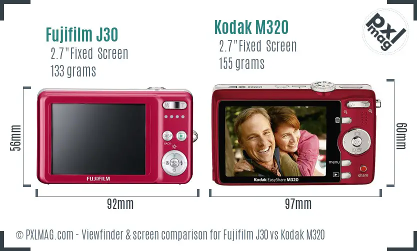 Fujifilm J30 vs Kodak M320 Screen and Viewfinder comparison