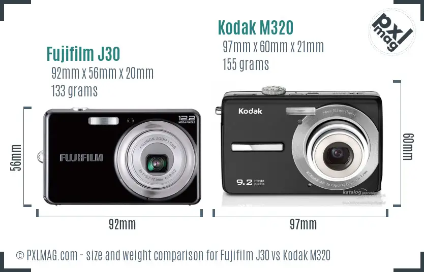 Fujifilm J30 vs Kodak M320 size comparison