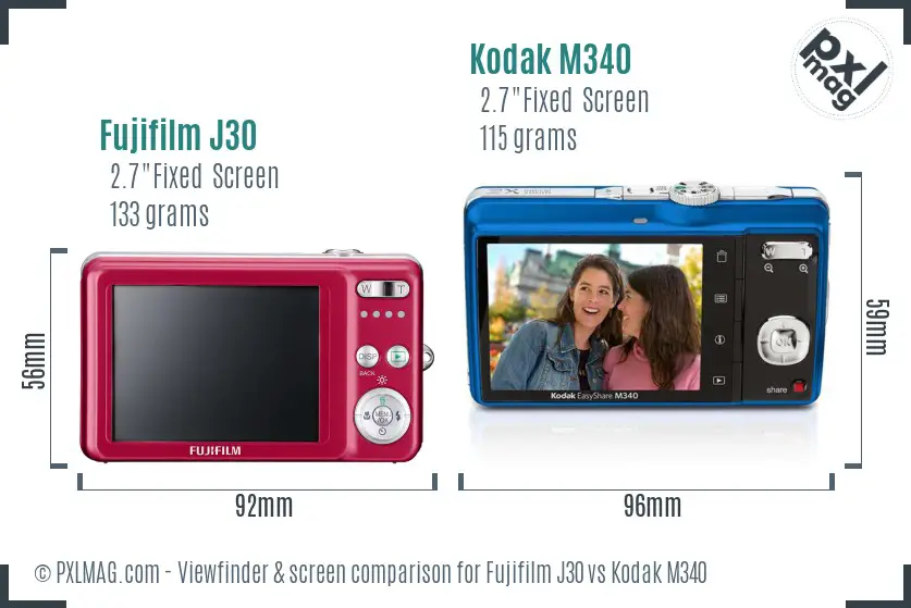 Fujifilm J30 vs Kodak M340 Screen and Viewfinder comparison
