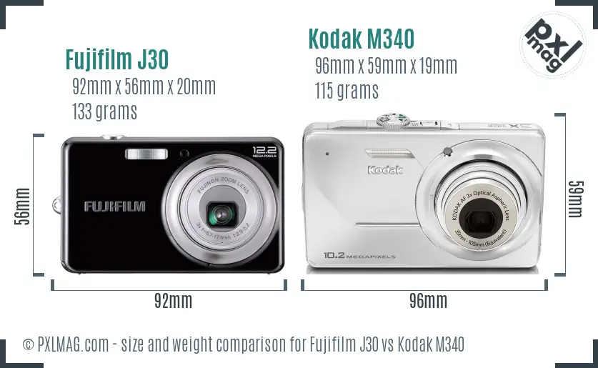 Fujifilm J30 vs Kodak M340 size comparison