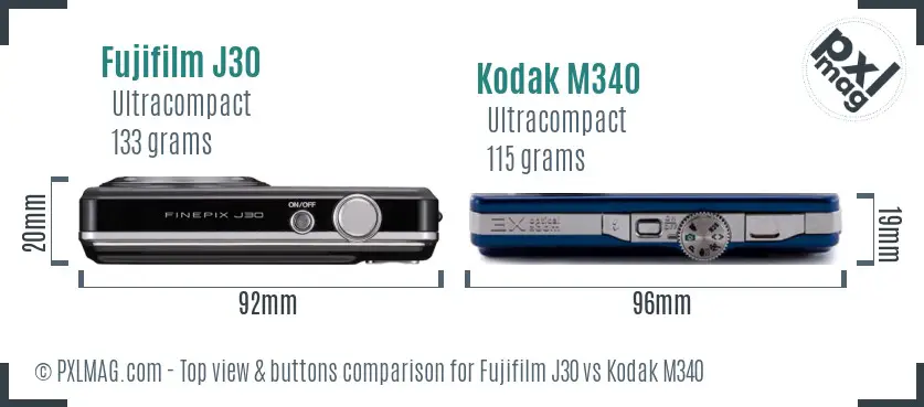 Fujifilm J30 vs Kodak M340 top view buttons comparison