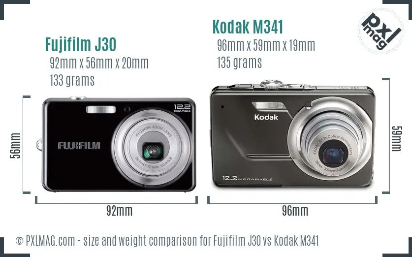 Fujifilm J30 vs Kodak M341 size comparison