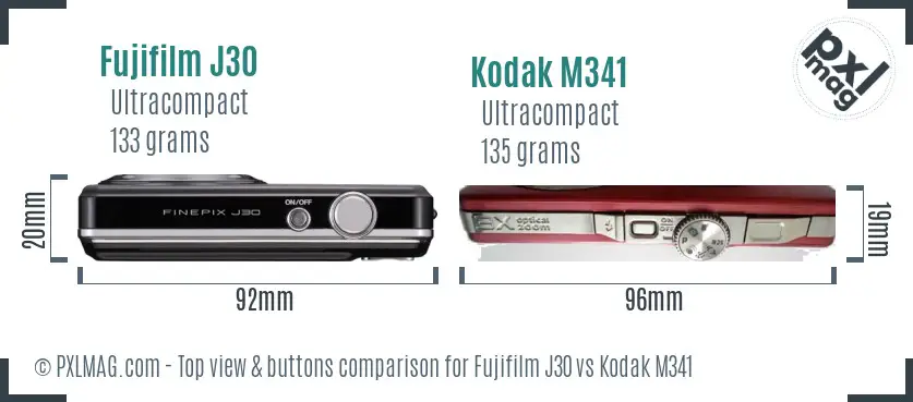Fujifilm J30 vs Kodak M341 top view buttons comparison