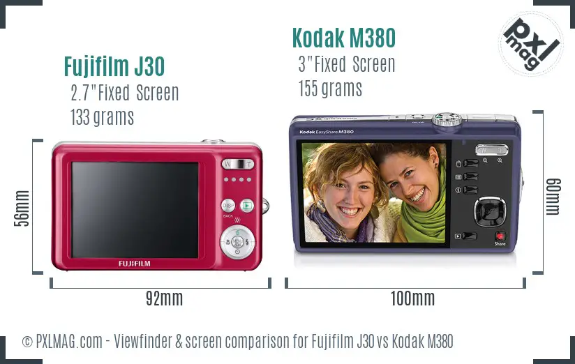 Fujifilm J30 vs Kodak M380 Screen and Viewfinder comparison