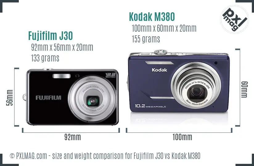 Fujifilm J30 vs Kodak M380 size comparison