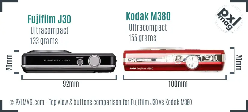 Fujifilm J30 vs Kodak M380 top view buttons comparison