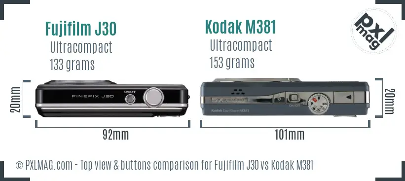 Fujifilm J30 vs Kodak M381 top view buttons comparison