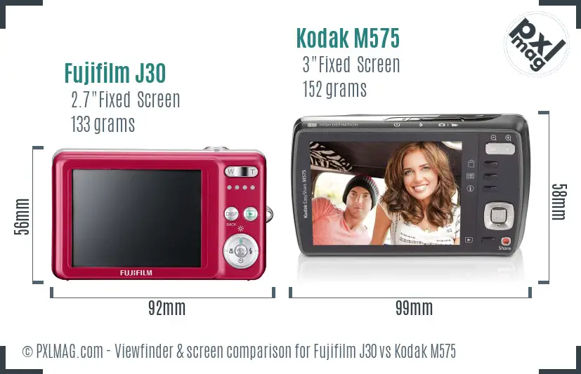 Fujifilm J30 vs Kodak M575 Screen and Viewfinder comparison