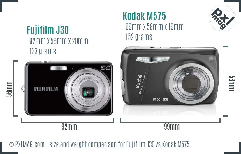 Fujifilm J30 vs Kodak M575 size comparison