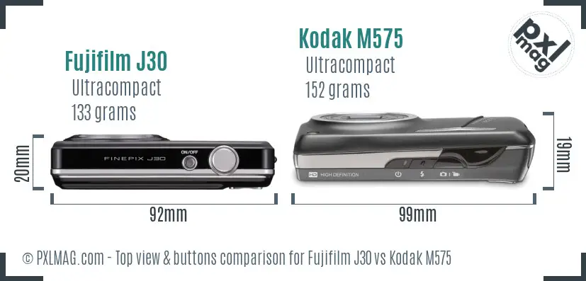 Fujifilm J30 vs Kodak M575 top view buttons comparison