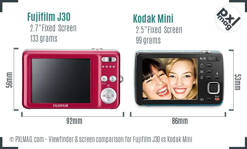 Fujifilm J30 vs Kodak Mini Screen and Viewfinder comparison