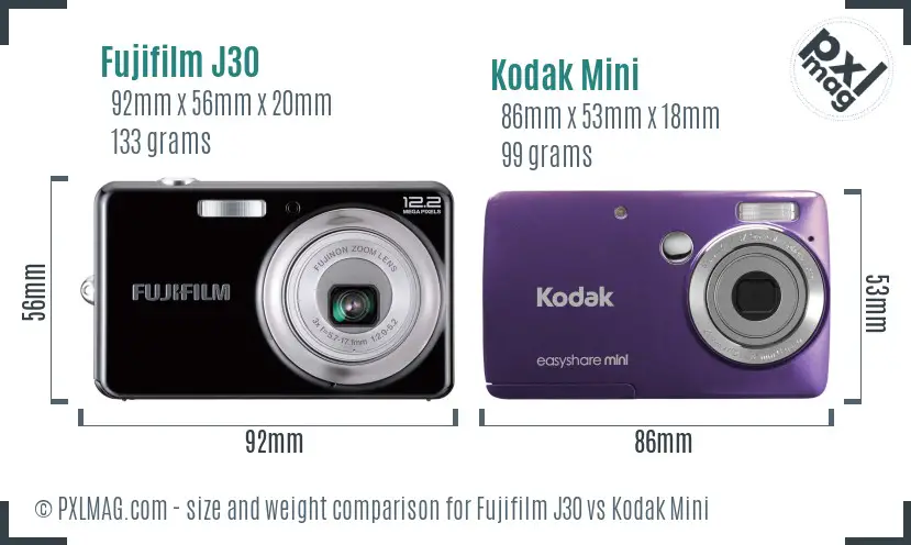 Fujifilm J30 vs Kodak Mini size comparison