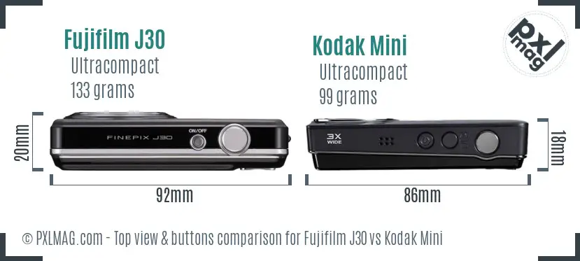 Fujifilm J30 vs Kodak Mini top view buttons comparison