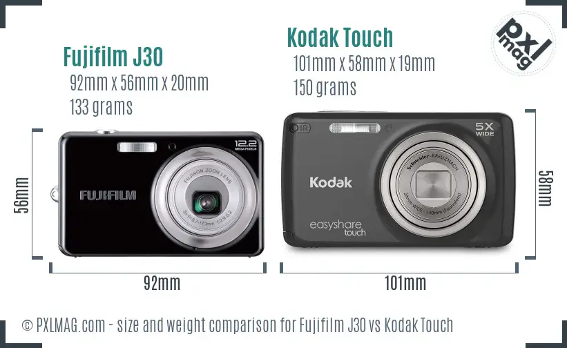 Fujifilm J30 vs Kodak Touch size comparison