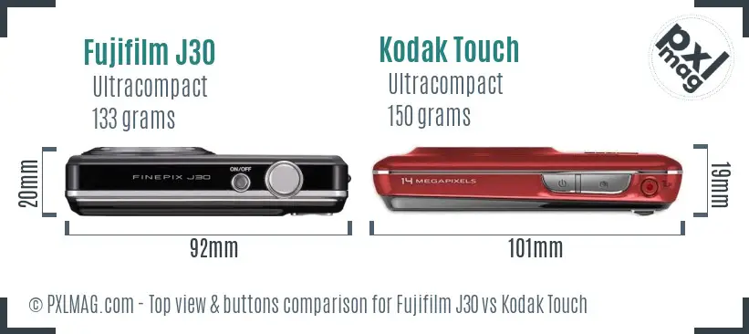 Fujifilm J30 vs Kodak Touch top view buttons comparison