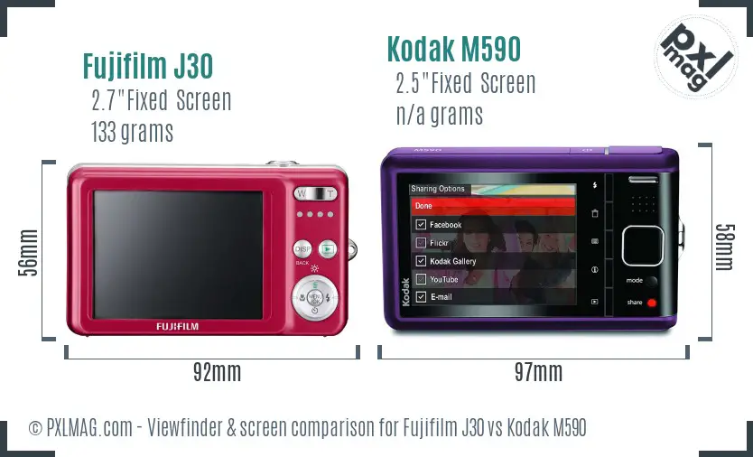 Fujifilm J30 vs Kodak M590 Screen and Viewfinder comparison