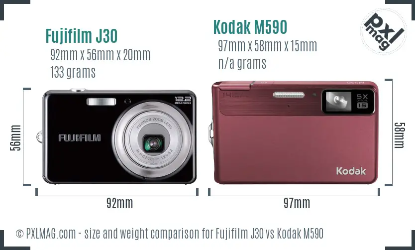 Fujifilm J30 vs Kodak M590 size comparison