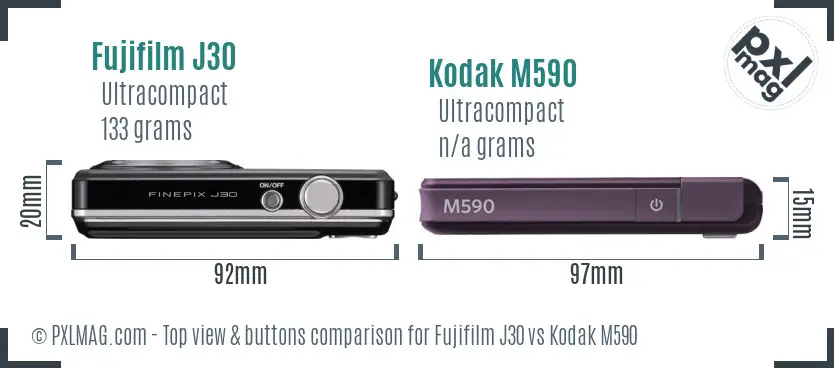 Fujifilm J30 vs Kodak M590 top view buttons comparison