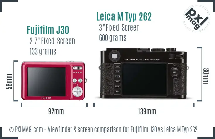 Fujifilm J30 vs Leica M Typ 262 Screen and Viewfinder comparison