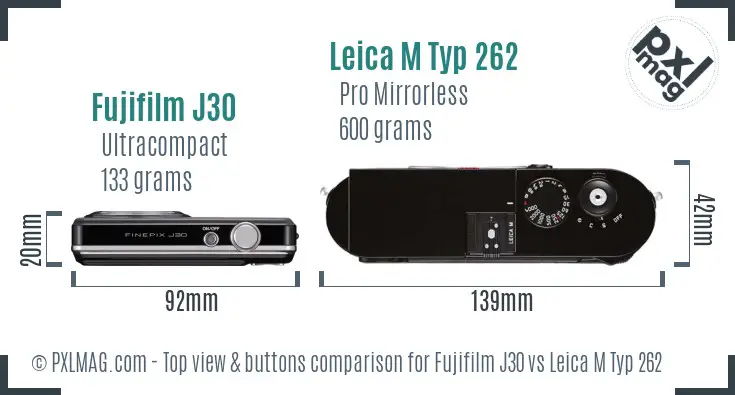 Fujifilm J30 vs Leica M Typ 262 top view buttons comparison