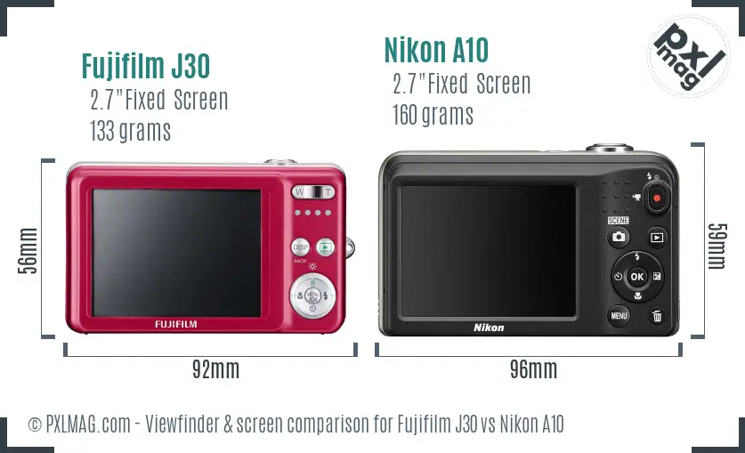 Fujifilm J30 vs Nikon A10 Screen and Viewfinder comparison