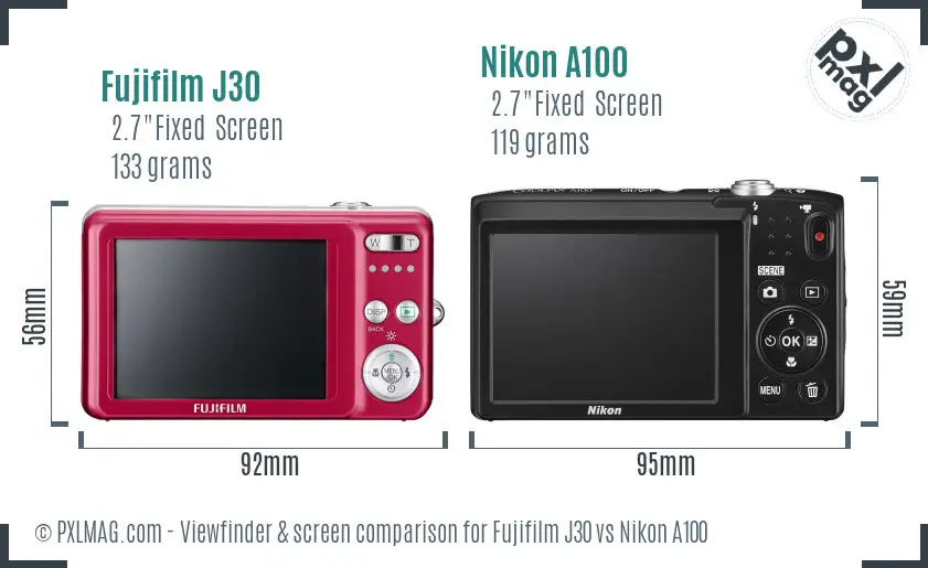 Fujifilm J30 vs Nikon A100 Screen and Viewfinder comparison