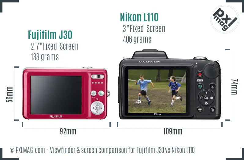 Fujifilm J30 vs Nikon L110 Screen and Viewfinder comparison