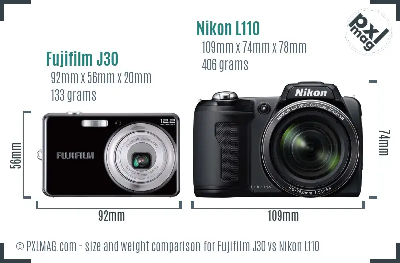 Fujifilm J30 vs Nikon L110 size comparison