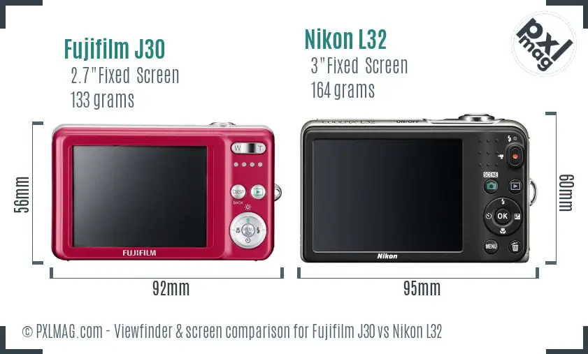 Fujifilm J30 vs Nikon L32 Screen and Viewfinder comparison