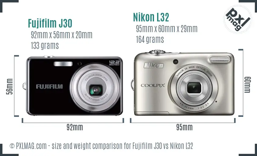 Fujifilm J30 vs Nikon L32 size comparison